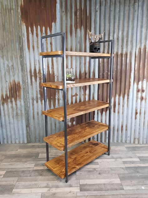 Freestanding Bookshelves, Ladder Shelving Unit, Style Shelving, Solid Wood Bookcase, Wood Shelving Units, Free Standing Shelves, Industrial Bookcases, Steel Shelving, Furniture Wax