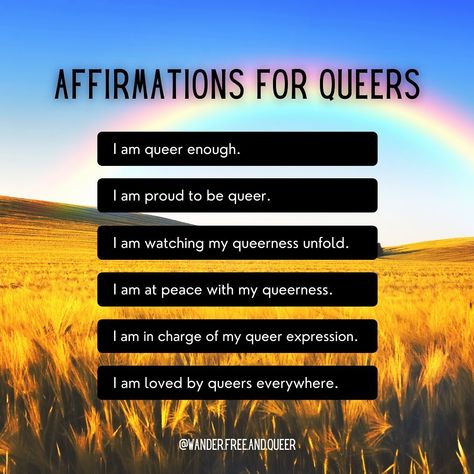 Allie+Danella | LGBT(Q)+Couple on Instagram: “✨ Affirmations for Queers ✨ Read them quietly, read them aloud, write them down, or put one on repeat! We hope you connect with one of…” Queer Affirmations, Instagram Affirmations, Queer Couples, Affirmation Board, Lgbtq Pride, On Repeat, Affirmations, Spirituality, Art Inspiration