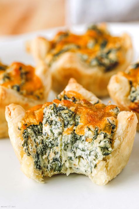 Spinach Dip Puff Bites - #appetizer #recipe #spinach #eatwell101 - These spinach dip puff appetizers made into a muffin tin are the perfect party appetizer for the holidays﻿! - #recipe by #eatwell101® Spinach Dip Bites Appetizers, Spinach Artichoke Dip Puff Pastry, Spinach Dip Puff Pastry, Puff Appetizers, Spinach Dip Bites, Holiday Recipes Christmas Appetizers, Spinach Appetizers, Spinach Puffs, Spinach Bites