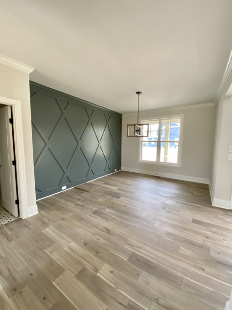 Accent wall SW7622 Homburg Gray. Main walls SW9166 Drift of Mist Entrance Interior Design, Accent Wall Colors, Dining Room Accents, Modern Hallway Ideas, Narrow Hallway Ideas, Accent Wall Designs, Small Hallway Ideas, Room Accent Wall, Entrance Modern