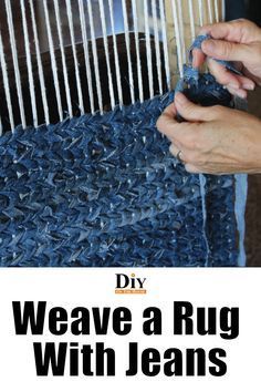 Upcycle your old jeans into a stylish denim rug. This easy DIY project is perfect for beginners and will give your home a new #Weave_Rag_Rug #Denim_Rag_Rugs_Diy #Square_Rag_Rug_Diy #Denim_Braided_Rug_How_To_Make Denim Rag Rugs Diy, Square Rag Rug Diy, Denim Woven Rug, Weaving A Rug On A Loom, Weave Rag Rug, Jean Rugs Diy How To Make, Rag Rug Weaving Tutorials, Denim Weaving Old Jeans, Woven Rag Rug Patterns