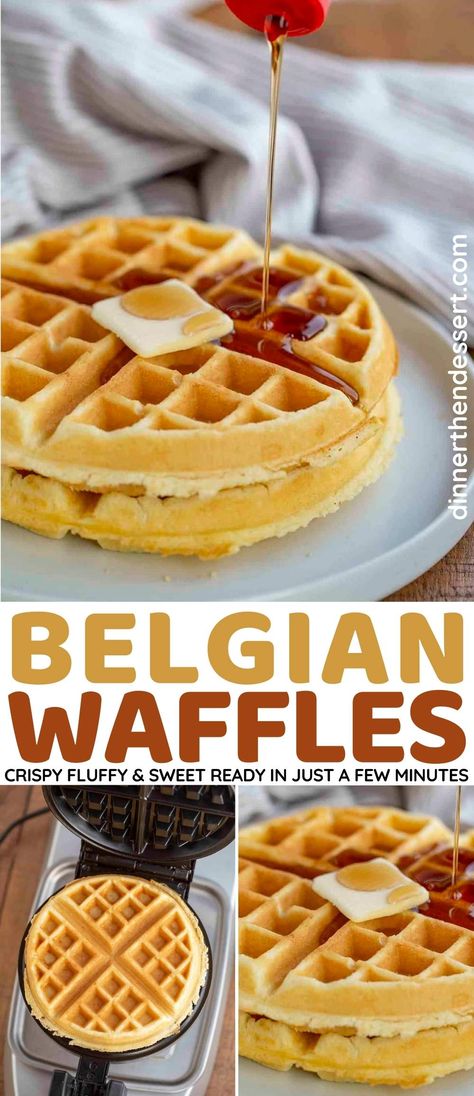 Belgian Waffles are crispy on the outside and fluffy on the inside and EASY to make; ready in only a few minutes with pantry ingredients! Belgium Waffle Recipe, Waffle Mix Recipes, Breakfast Waffle Recipes, Belgian Waffle Recipe, Brunch Waffles, Best Waffle Recipe, Belgian Waffles Recipe, Easy Waffle Recipe, Waffle Iron Recipes