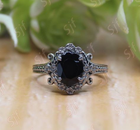 This ring can be made with your desired gemstone as well. If you would prefer a custom ring, please contact us before purchase. You You may also visit our following shops for varieties of collection :- ★ ★ ★ ★ ★ ★ ★ ★ ★ https://www.etsy.com/shop/OwenGrafJewelry https://www.etsy.com/shop/BeckyBjewelry https://www.etsy.com/shop/VittorioVenetoJewels https://www.etsy.com/shop/BellaLaBellaJewelry https://www.etsy.com/shop/WanderlustJewelryArt ★ ★ ★ ★ ★ ★ ★ ★ ★ Christian Mint offers fine jewelry in 92 Goth Wedding Ring, Goth Engagement Rings, Onyx Wedding Ring, Rose Flower Ring, Gift For Wife Birthday, Gothic Wedding Rings, Goth Ring, Gothic Engagement Ring, Wedding Ring Vintage