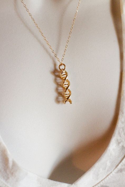 Gold Science, Biology Gifts, Dna Necklace, Dna Earrings, Ruan Mei, Dna Jewelry, Jewelry 3d, Biology Science, Science Jewelry