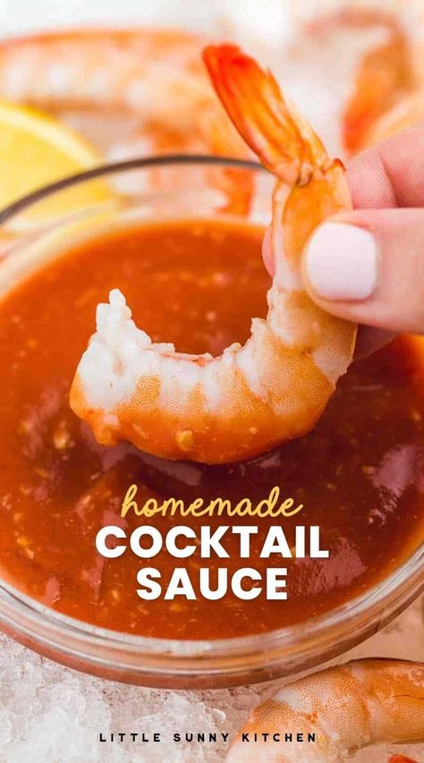 This simple, zesty and spicy shrimp cocktail sauce recipe pairs perfectly with poached shrimp and creates a beautiful and delicious appetizer. Spicy Cocktail Sauce For Shrimp, Prawn Cocktail Sauce, Cocktail Sauce For Shrimp, Cocktail Sauce Recipe Easy, Spicy Cocktail Sauce, Cocktail Sausage Recipes, Shrimp Cocktail Sauce Recipe, Sauce For Shrimp, Shrimp Cocktail Recipe