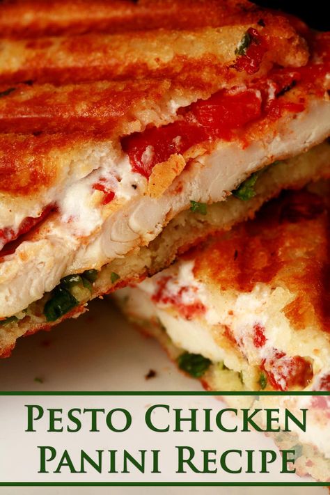 Pesto Chicken Panini with Goat Cheese & Roasted Red Peppers Roasted Red Pepper Panini, Roasted Red Pepper Goat Cheese, Red Pepper Goat Cheese, Chicken Panini Sandwiches, Sandwich Recipes Panini, Chicken Pesto Panini, Panini Recipes Chicken, Chicken Pesto Sandwich, Panini Recipe