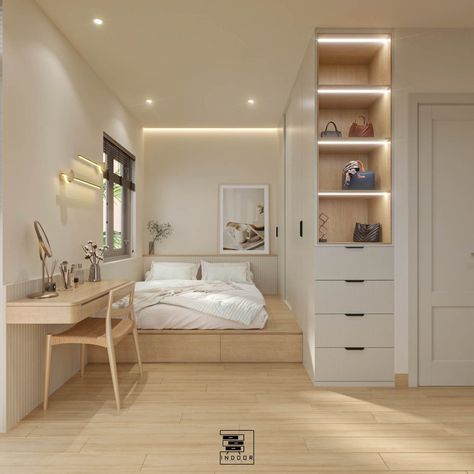 Home Interior Designs | love this tiny bedroom Bed And Desk Small Room, Studio Flat Storage Ideas, Tiny Guest Room Office Combo, Tiny Bedroom Design Space Saving, Micro Bedroom, Muji Room, Small Bedroom Layout Ideas, Tiny Bedroom Design, Small Bedroom Interior