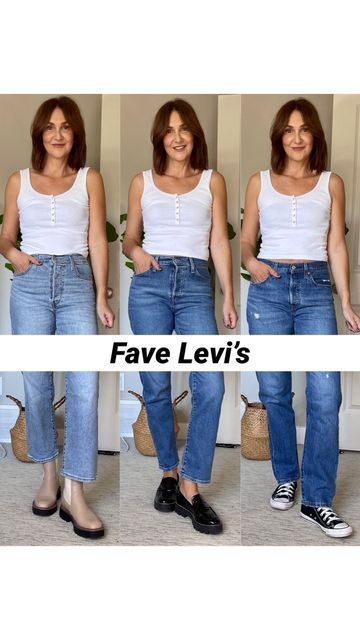 Christin (CBstyled) on Instagram: "My fave Levi’s jeans! 👖 Ribcage, wedgie and 501 Originals, all in my usual size 27 (I’m 5’ 7” tall). I love the fit of all of them. I got mine on Amazon but have linked them at several retailers, along with my sandals, boots, loafers, sneakers, ballet flats and Converse here: - in the LTK app (cbstyled) - on my website (link in bio then “Outfit links”) - on my “Oct reel links” highlight - Amazon items are linked in the appropriate category on my 🇺🇸 and 🇨🇦 Levi’s Wedgie Jeans Outfit, Wedgie Fit Levis Outfit, Levi’s Jeans Outfit, Levi Wedgie Jeans Outfit, Wedgie Jeans Outfit, Levi Wedgie Jeans, Wedgie Jeans, Outfit Links, Amazon Items