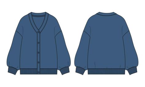 Cardigan technical drawing fashion flat sketch vector illustration template for ladies How To Draw Cardigan, Knit Technical Drawing, Cardigan Flat Sketch, Cardigan Technical Drawing, Cardigan Sketch, Cardigan Drawing, Technical Drawing Fashion, Fashion Flat Sketch, School Cardigan