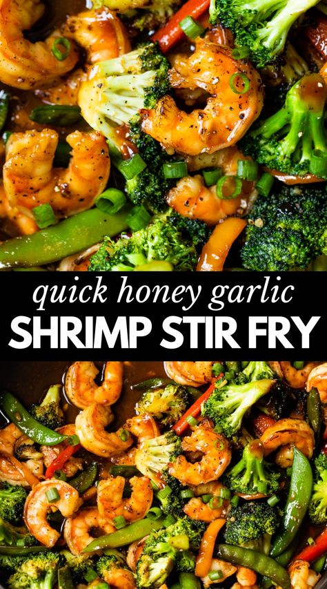 Garlic Shrimp Stir Fry, Shrimp Broccoli Stir Fry, Stir Fry Shrimp Recipes, Honey Garlic Shrimp, Fried Shrimp Recipes, Shrimp Stir Fry, Shrimp And Broccoli, Honey And Soy Sauce, Broccoli Stir Fry