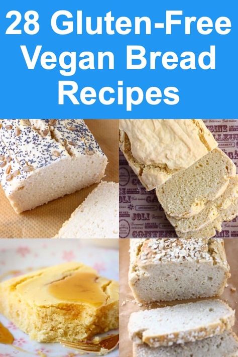 28 Gluten-Free Vegan Bread Recipes - loaves, bread rolls, bagels, cornbread and biscuits, as well as sweet breads like pumpkin bread, zucchini bread and apple bread, and recipes you can make using bread, like stuffing, garlic bread and bread pudding. These recipes are all refined sugar free, and a lot are also yeast-free, oil-free and no added sugar too! Also all dairy-free and egg-free. #rhiansrecipes #vegan #glutenfree #bread #yeastfree #dairyfree #sugarfree #baking Vegan Bread Recipes, Gluten Free Vegan Bread, Homemade Gluten Free Bread, Best Gluten Free Bread, Vegan Bread Recipe, Pan Sin Gluten, Gluten Free Recipes Bread, Best Gluten Free, Vegan Blueberry