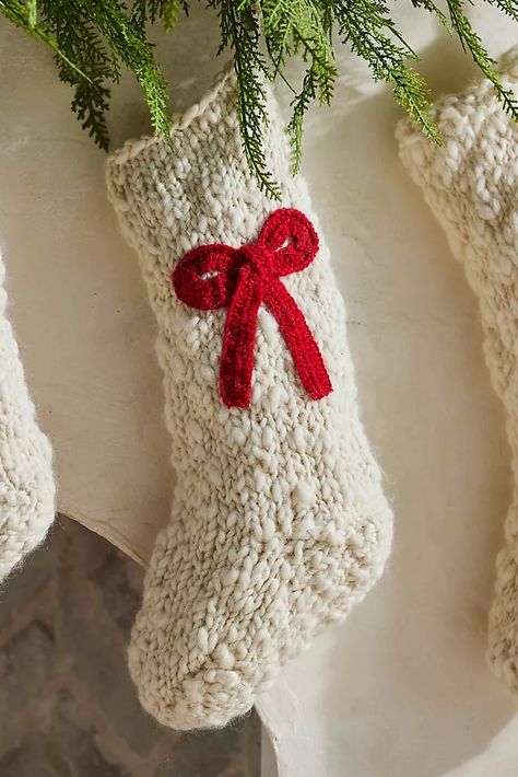 Holiday + Christmas Home Décor | Terrain Mismatched Christmas Stockings Ideas, Christmas Knitting Gift Ideas, Rustic Stockings Christmas, Knitted Christmas Stockings Ideas, Aesthetic Stockings Christmas, Custom Stockings Christmas Diy, Christmas Stocking Vintage, Hand Made Stockings, Knit Christmas Decor