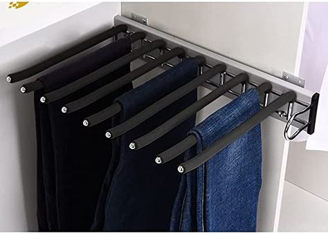 Amazon.com: Futchoy Pull Out Trouser Hanger Rack Closet Pants Storage Rack Space Saving Drawer Non-Slip Clothes Hanger Bar Multi Functional (Right Installation) : Home & Kitchen Organiser Son Dressing, Pant Storage, Pants Hanger, Trouser Hangers, Pants Rack, Towel Scarf, Space Saving Hangers, Hanger Organizer, Pant Hangers