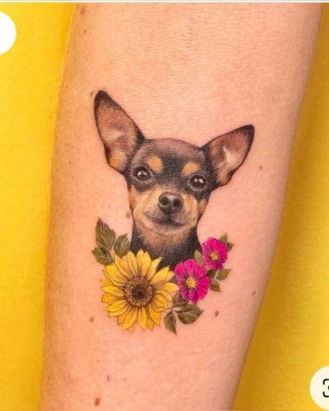 Miniature Pinscher Tattoo, Chihuahua Tattoo Ideas, Tattoo Pet, Chihuahua Tattoo, Tattoos For Dog Lovers, Dog Memorial Tattoos, Tattoo Dog, Petit Tattoo, Dog Line Art