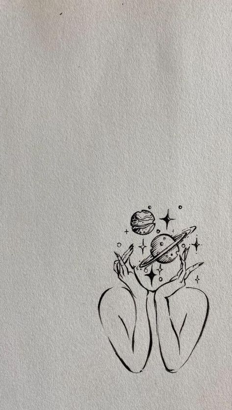 Self Love Universe Tattoo, Universe Related Tattoos, Overthinker Tattoo Symbol, Planet Her Tattoo, Trust In The Universe Tattoo, My Universe Tattoo, Head In Space Tattoo, Universe Drawing Ideas, The Universe Tattoo