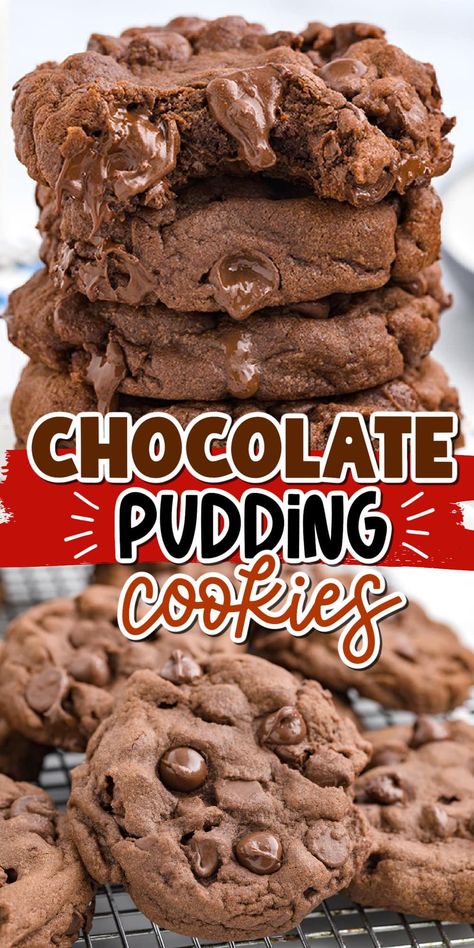 Chocolate Cookie Recipes Easy, Chocolate Pudding Cookies, Pudding Cookies Recipes, Chocolate Pudding Desserts, Chocolate Cookie Recipe, Chocolate Chip Pudding, Quick Cookies Recipes, Chocolate Chip Pudding Cookies, Chocolate Pudding Recipes