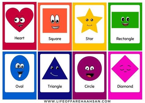 Shapes For Kindergarten, Alphabet Chart Printable, Alphabet Flash Cards Printable, Baby Flash Cards, Preschool Charts, Shapes Flashcards, Learn Shapes, Shapes Kindergarten, Color Flashcards