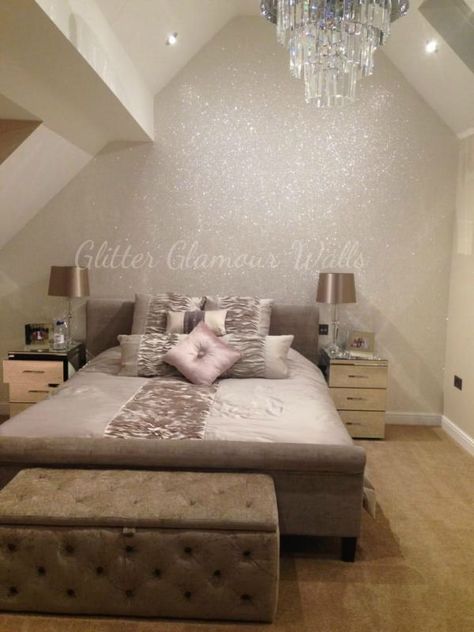 Glitter Wallpaper Grade 3 Glitter Wallpaper Bedroom, Glitter Accent Wall, Glitter Bedroom, Glitter Room, Glitter Paint For Walls, Glitter Wall, Wall Paint Designs, Trendy Bedroom, Glitter Wallpaper