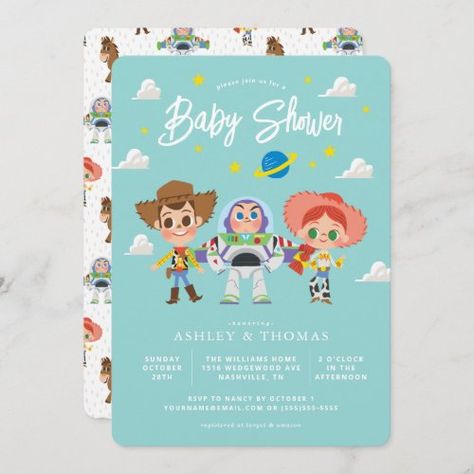 Boy Shower Themes, Toy Story Invitations, Baby Shower Party Themes, Toy Story Baby, Toy Story Theme, Baby Shower Theme Decorations, Disney Baby Shower, Toy Story Characters, Woody And Buzz