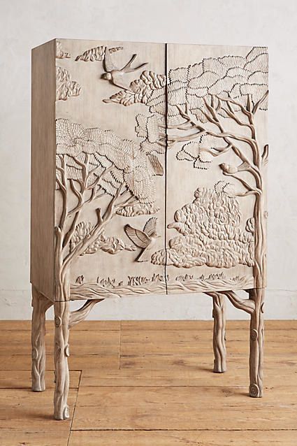 And finally, a woodland inspired <a href="http://www.anthropologie.com/anthro/product/home-furniture/39326848.jsp" target="_blank">bar cabinet</a> that every fairy has on their wishlist. Cnc Artwork, Furnitur Ruang Keluarga, Sky Bar, Wooden Cabinet, Console Cabinet, Creative Furniture, Bar Cabinet, Unique Furniture, Cabinet Furniture