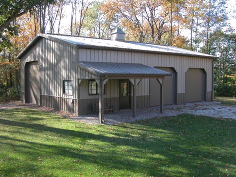 Metal Pole Barn Garage & Storage - Walters Buildings Steel Building Garage, Pole Building Garage, Steel Garage Buildings, Pole Barn Shop, Metal Shops, Pole Barn Builders, Diy Pole Barn, Metal Houses, Metal Pole Barns