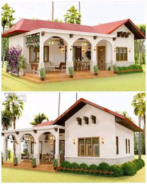 Simple Hacienda Style Homes, House Design Mexican Style, Spanish Tiny House, Small Mexican House Plans, Modern Village House Design, Hacienda Style Windows, Spanish Style Home Blueprint, Small Mexican House, Houses In Mexico Traditional