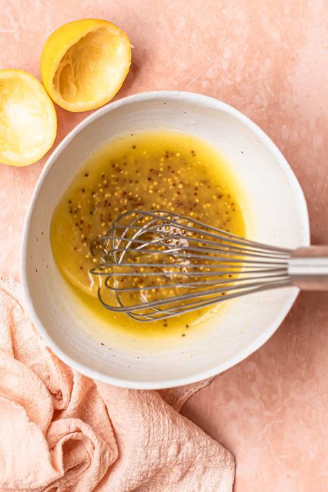 This lemon wholegrain mustard dressing is perfect to add to your favorite salad, roasted vegetables, chicken or fish. Mustard Seed Salad Dressing, Mustard Lemon Dressing, Whole Grain Mustard Vinaigrette, Whole Grain Mustard Dressing, Lemon Mustard Vinaigrette, Maple Dijon Dressing, Mackerel Salad, Vegetables Grilled, Roasted Chicken Salad