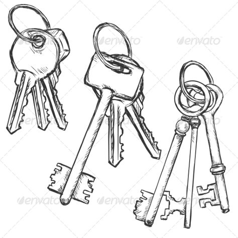 Vector Set of Three Sketch Keys Bunchs Small Locks, Key Drawings, 30 Day Art Challenge, Drawing Furniture, Mouthwatering Food, House Icon, Object Drawing, Industrial Design Sketch, Sketches Tutorial