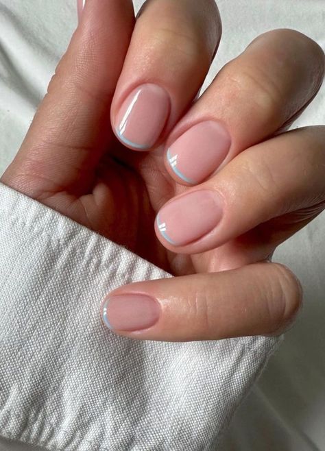 The Micro French Manicure Is Our Favorite Nail Trend Yet | The Everygirl Micro French Nails Color, Short Round French Manicure, Micro French Manicure Color, Micro French Manicure Short Nails, Minimal French Nails, Multicolor French Tip Nails, Different French Manicure Ideas, French Biab, Oval French Tip Nails