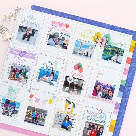 Calendar page - Project Idea - Scrapbook.com Grid Design Layout, New Year Friends, Happy New Year Friends, My Year, Calendar Pages, Grid Design, Layout Inspiration, Scrapbooking Layouts, Diy Scrapbook