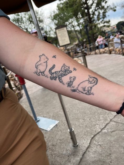 Winnie The Pooh Tigger Piglet Eeyore, Vintage Pooh Tattoo, Hundred Acre Woods Tattoo, Pooh And Tiger Tattoo, Vintage Winnie The Pooh Tattoo, Winnie The Pooh Sleeve Tattoo, Winnie The Pooh Hunny Pot Tattoo, Winnie The Pooh Tattoo Sleeve, Winnie The Pooh Matching Tattoos