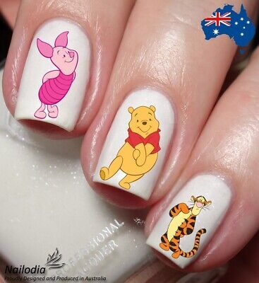 Winnie the Pooh Nail Art Sticker Wrap (28 Decals per sheet). These lovely decals can be applied over any colour and any type of nails such as regular polish, soak off gel, hard gel and acrylic. Soak each into water for 20-30 seconds. Winnie The Pooh Nail Art, Pooh Nail Art, Type Of Nails, Nails Charms, Nails Inspiration Classy, Disney Acrylic Nails, Nail Time, Nail Art Disney, Nail Art Sticker