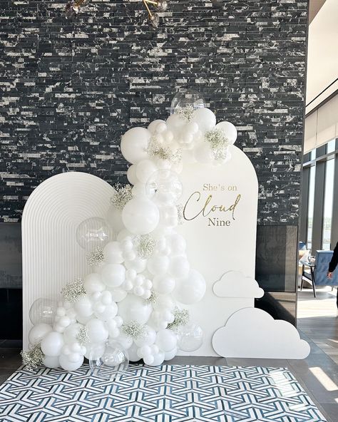 The cutest Bridal Shower 🤍☁️ . . . . . #balloons #houstonballoons #houston #houstontx #balloonstylist #birthday #balloongarland… | Instagram Single Arch Backdrop With Balloons, Bridal Shower White Balloons, White Cloud Balloon Garland, Heaven Sent Balloon Arch, On Cloud 9 Balloons, Cloud Theme Balloon Arch, Cloud Nine Balloon Arch, White And Clear Balloon Garland, Cloud 9 Balloon Arch