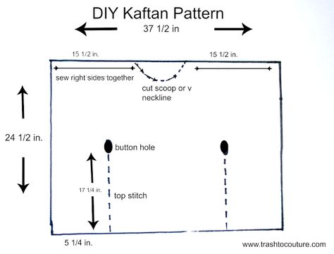 DIY Kaftan Caftan pattern= I made many of these years ago short ones for tops above knee for swim cover up and long for lounging. Diy Kaftan, Caftan Pattern, Trash To Couture, Kaftan Pattern, Diy Kimono, Projek Menjahit, Kemeja Lelaki, Afrikaanse Mode, Pattern Drafting