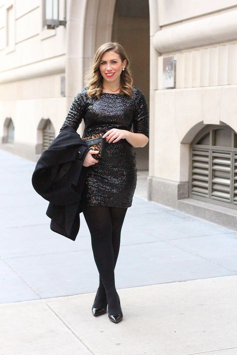 Sequin Dress Black Tights, Black Sequin Dress Outfit, Winter Outfit Casual, Office Holiday Party Outfit, Holiday Party Outfit Ideas, Sequin Dress Outfit, Sequin Holiday Dress, Holiday Party Fashion, Winter Dress Outfits