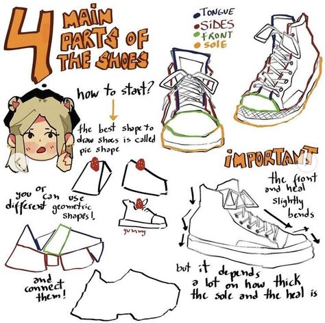 Sneaker Tutorial Drawing, How To Draw Forward Facing Shoes, Shoe Drawings Reference, Shoe Art Tutorial, Shoe Study Drawing, Untied Shoes Drawing, Taking Shoes Off Reference, Shoes How To Draw, Shoe Refrences Drawings