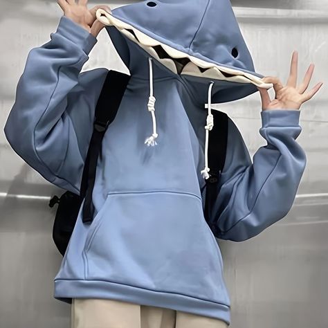 Faster shipping. Better service Oversized Aesthetic, Shark Hoodie, Drawstring Hoodie, Womens Clothing Sizes, Hooded Pullover, Casual Hoodie, Pullover Sweatshirts, Knitted Pullover, Casual Outfit