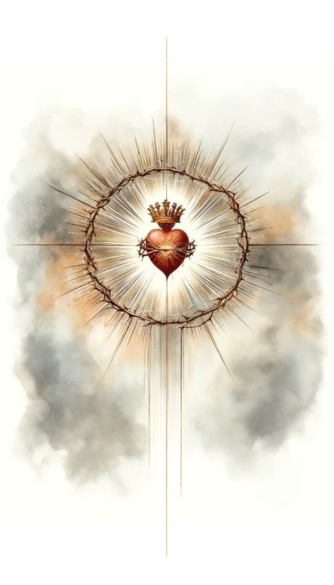 Sacred Heart Watercolor, Bible Minimalist Art, Christian Home Design, Sacred Heart Of Jesus Wallpaper, Holy Aesthetic, Sacred Heart Of Jesus Art, Jesus Watercolor, Sacred Love, Jesus Sacred Heart