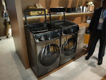 Samsung Washer And Dryer, Smart Washer And Dryer, Major Kitchen Appliances, Laundry Room Storage Shelves, Laundry System, Samsung Home, Samsung Washing Machine, New Washer And Dryer, Samsung Washer