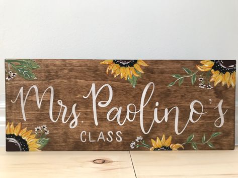 Name Board For Home Diy, Hand Painted Name Plates, Painted Name Plates, Name Board For Home, Teacher Name Plate, Hand Painted Sunflowers, Painted Sunflowers, Teacher Name Plates, Name Board