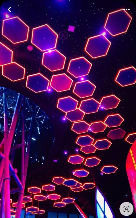 Neon Purple Pink Aesthetic, Retro Ceiling Design, Futuristic Neon Aesthetic, Neon Ceiling Lights, Neon Lights Wall, Cyberpunk Party Aesthetic, Spaceship Interior Aesthetic, Spaceship Aesthetic Retro, Neon Fantasy Aesthetic