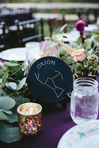 Celestial Retro Ranch Wedding | Nearly Newlywed Blog Wedding Blog Astronomy Table Decor, Space Cowboy Wedding Theme, Celestial Event Decor, Cosmos Wedding Theme, Wedding Celestial Theme, Whimsical Celestial Wedding, Celestial Table Numbers, Celestial Wedding Groom, Diy Celestial Wedding Decor