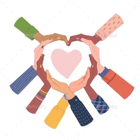 Starbucks Poster, Diverse Group Of People, Mascot Illustration, Shape Of Heart, Heart Shaped Hands, Ethnic Diversity, School Displays, Heart Illustration, Logo Project