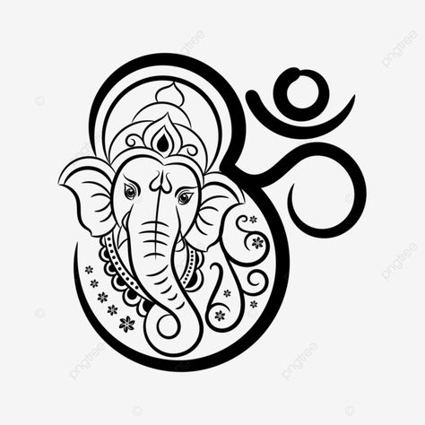 Ganesha Om Tattoo, Ganesha Face Drawing, Ganesh Vector Art, Vinayagar Logo, Om Drawing, Om Illustration, Lord Drawing, Ganesha Vector, Ganesha Face