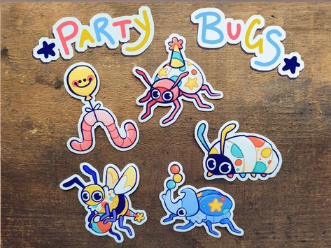 Party Bugs Sticker Series Clowncore Waterproof Vinyl Stickers | Party Bugs Sticker Series: Clowncore Waterproof Vinyl Stickers for Laptops, Water Bottles, Skateboards, Cars, and Waterproof Vinyl Stickers, Cute Doodle Art, Wilmington Nc, Cute Little Drawings, Cool Stickers, Art Block, Funky Art, Art Inspiration Drawing, Cute Doodles