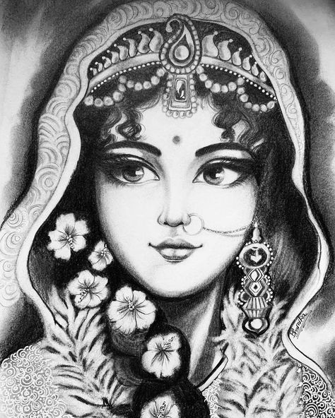 bhumika sharma🐼 on Instagram: “O radha rani!!! ❤️ O Queen of Vrindavan!!! 👣 Your complexion is like molten gold, your doe-like eyes are captivatingly restless. 🌼 O radhe,…” Radha Rani Portrait, Radha Rani Drawing Pencil, Radha Rani Pencil Sketch, Radha Rani Eyes Drawing, Radha Rani Mandala Art, Radha Sketch Pencil, Radha Krishna Images Drawing, Radha Drawing Pencil, Radhe Krishna Drawing Pencil