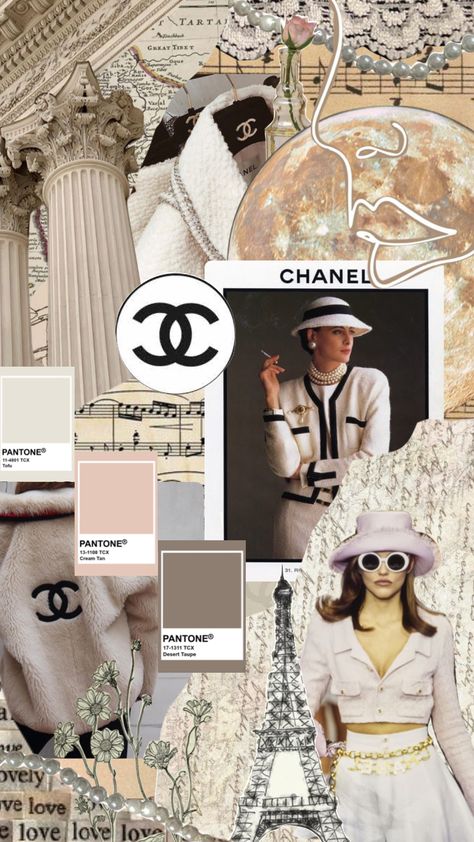 Aesthetic Pictures Chanel, Chanel Color Palette, Coco Chanel Mood Board, Chanel Wallpaper Aesthetic, Chanel Brand Aesthetic, Chanel Mood Board Aesthetic, Chanel Mood Board, Chanel Bag Aesthetic Wallpaper, Chanel Collage