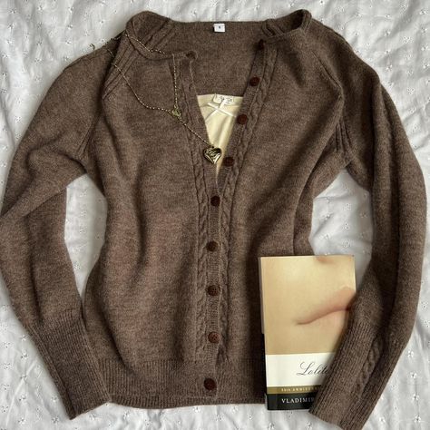 Cottagecore brown cardigan Super cozy and warm!... - Depop Brown Button Up Cardigan Outfit, Knit Cardigan Outfit, Brown Cardigan, Fits Clothes, Cable Knit Cardigan, Cardigan Outfits, Fashion Fits, Inspiration Mode, Cable Knit