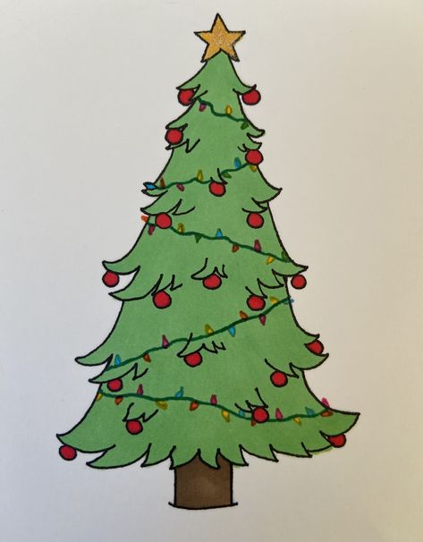 Aesthetic Christmas Tree Drawing, Crismas Drawings Ideas Cute, Christmas Tree Drawing Aesthetic, Christmas Tree Anime, Christmas Doodles Ideas, Cute Christmas Tree Drawing, Drawing Of A Christmas Tree, Christmas Tree Drawings, Simple Christmas Tree Drawing