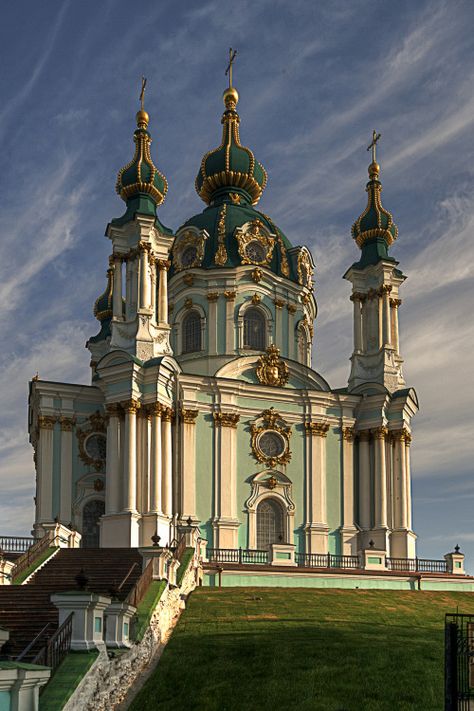 Kiev, Ukraine (by Matt Shalvatis) Kiev Ukraine, Cathedral Church, Baroque Architecture, Amazing Buildings, Church Architecture, Fantasy House, Sacred Places, St Andrews, Place Of Worship